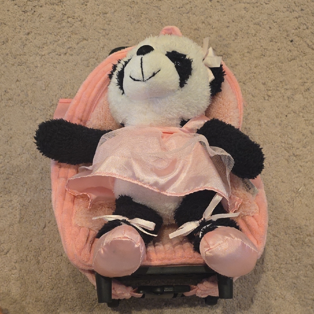 Pink and Black Panda Plush Toy Luggage Bag/backpack